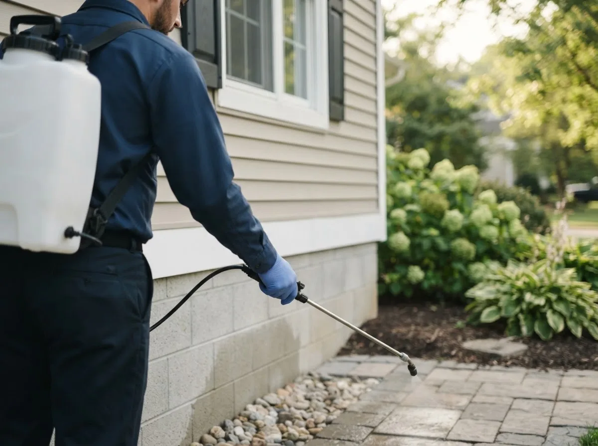 Pest control technician inspecting a home in Barney, ND